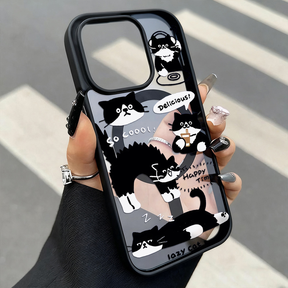 Phone Cases Cat - 面白い黒猫ワイヤレス充電対応スマホケース iPhone 17 16 Pro Max