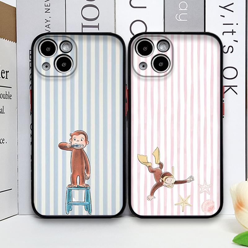 Phone Cases Cat - 漫画風ストライプ柄の猿が猫を抱くiPhoneケース iPhone 17 Pro Max Air