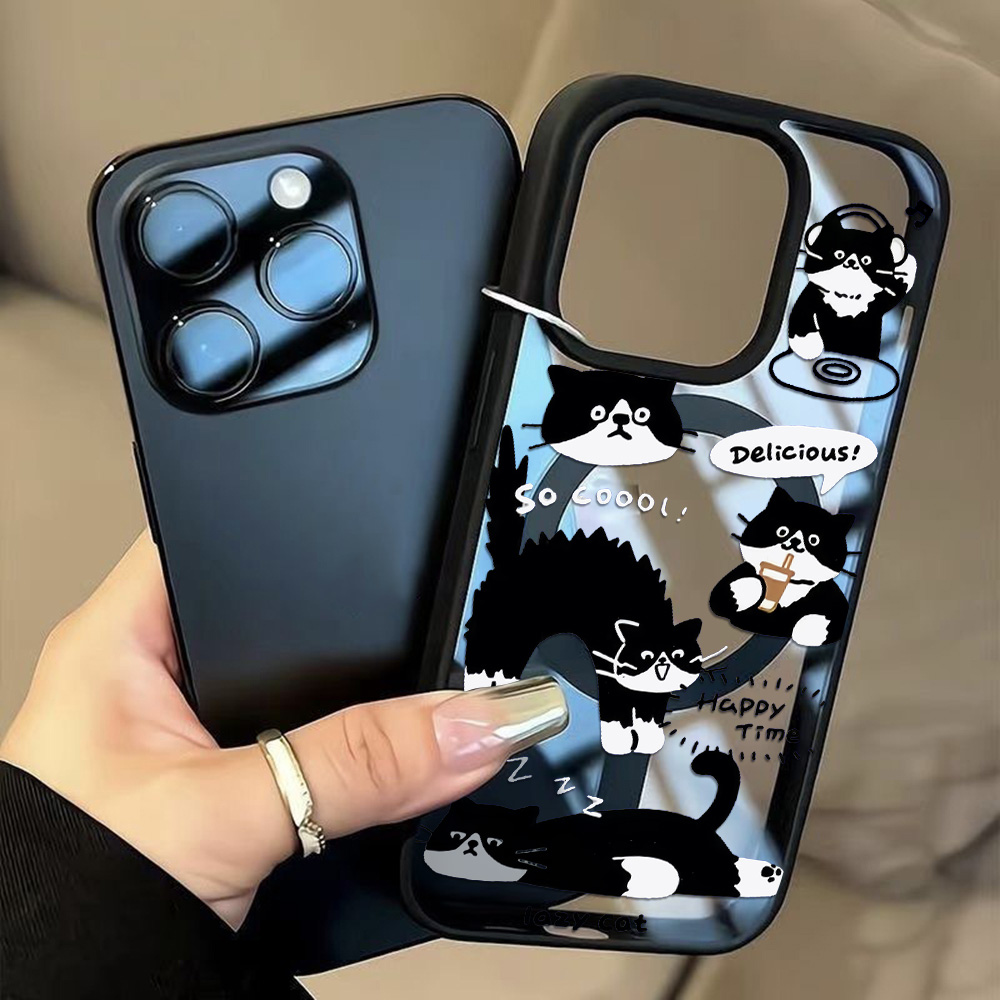 面白い黒猫ワイヤレス充電対応スマホケース iPhone 17 - Phone Cases Cat のレビューと価格