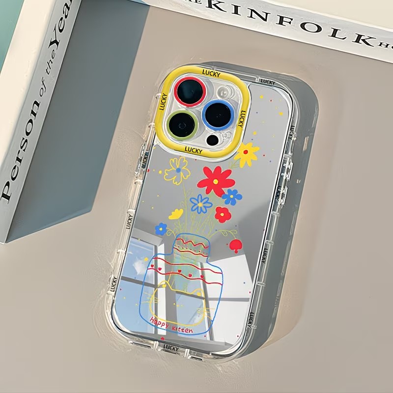 夏のデイジー柄猫花瓶デザインミラー付きスマホケース iPho - Phone Cases Cat のレビューと価格