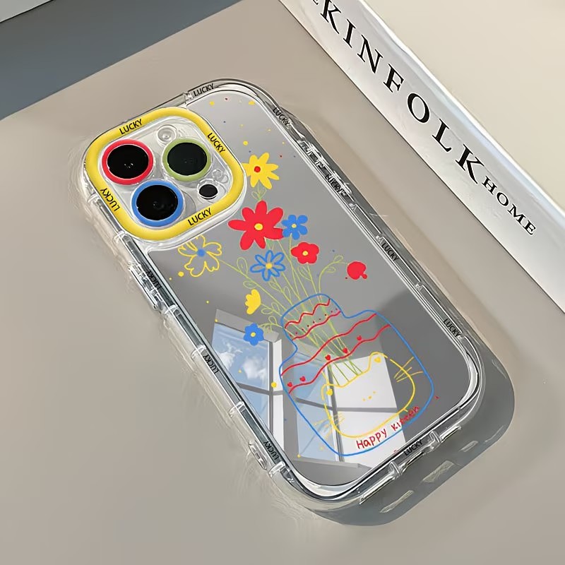 夏のデイジー柄猫花瓶デザインミラー付きスマホケース iPho - Phone Cases Cat のレビューと価格