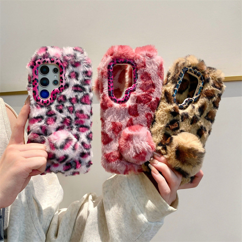 ラグジュアリー3Dレオパードプリントラビットプラッシュスマホ - Phone Cases Samsung S23 のレビューと価格