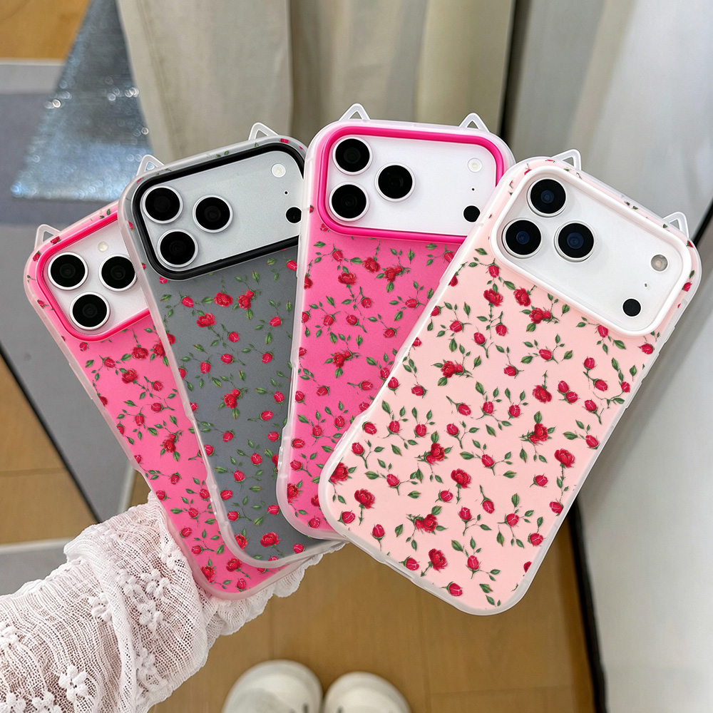 赤いバラの花柄猫耳付きスマホケース iPhone 17 Pr - Phone Cases Cat のレビューと価格