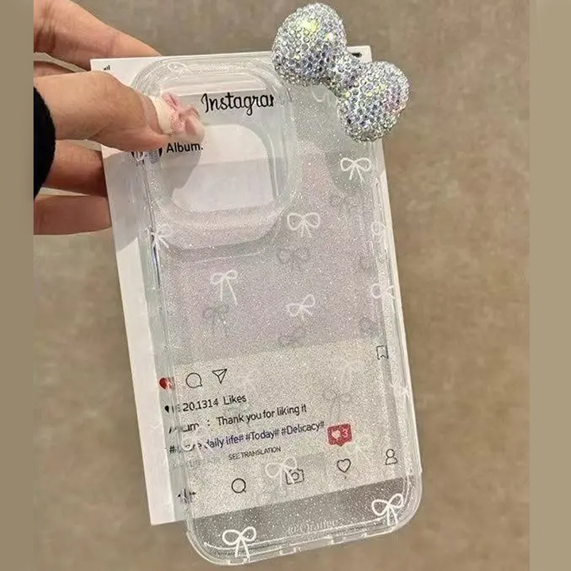 ラグジュアリーなキラキラパウダー3Dフルダイヤモンドボウフォ - Phone Cases Expensive のレビューと価格