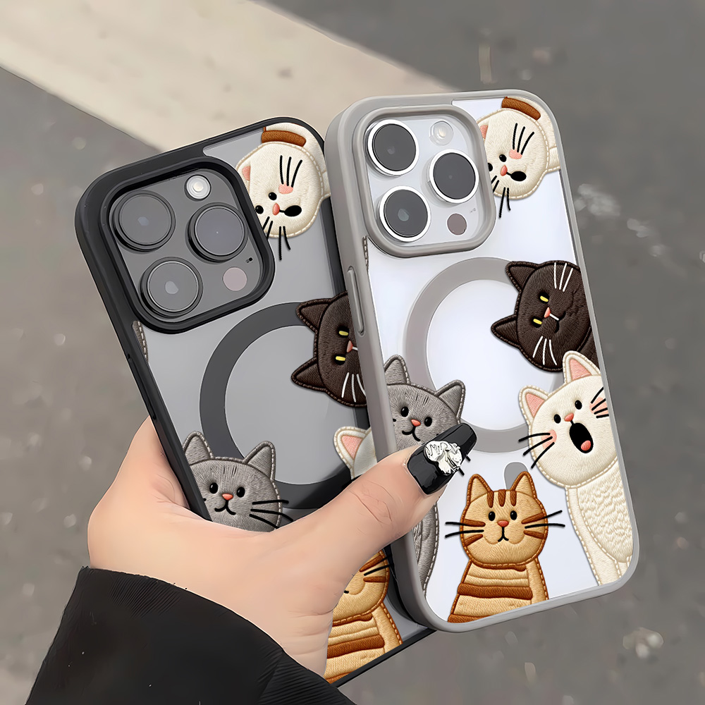 可愛いフェイク刺繍猫柄iPhoneケース iPhone 15 - Phone Cases Cat のレビューと価格