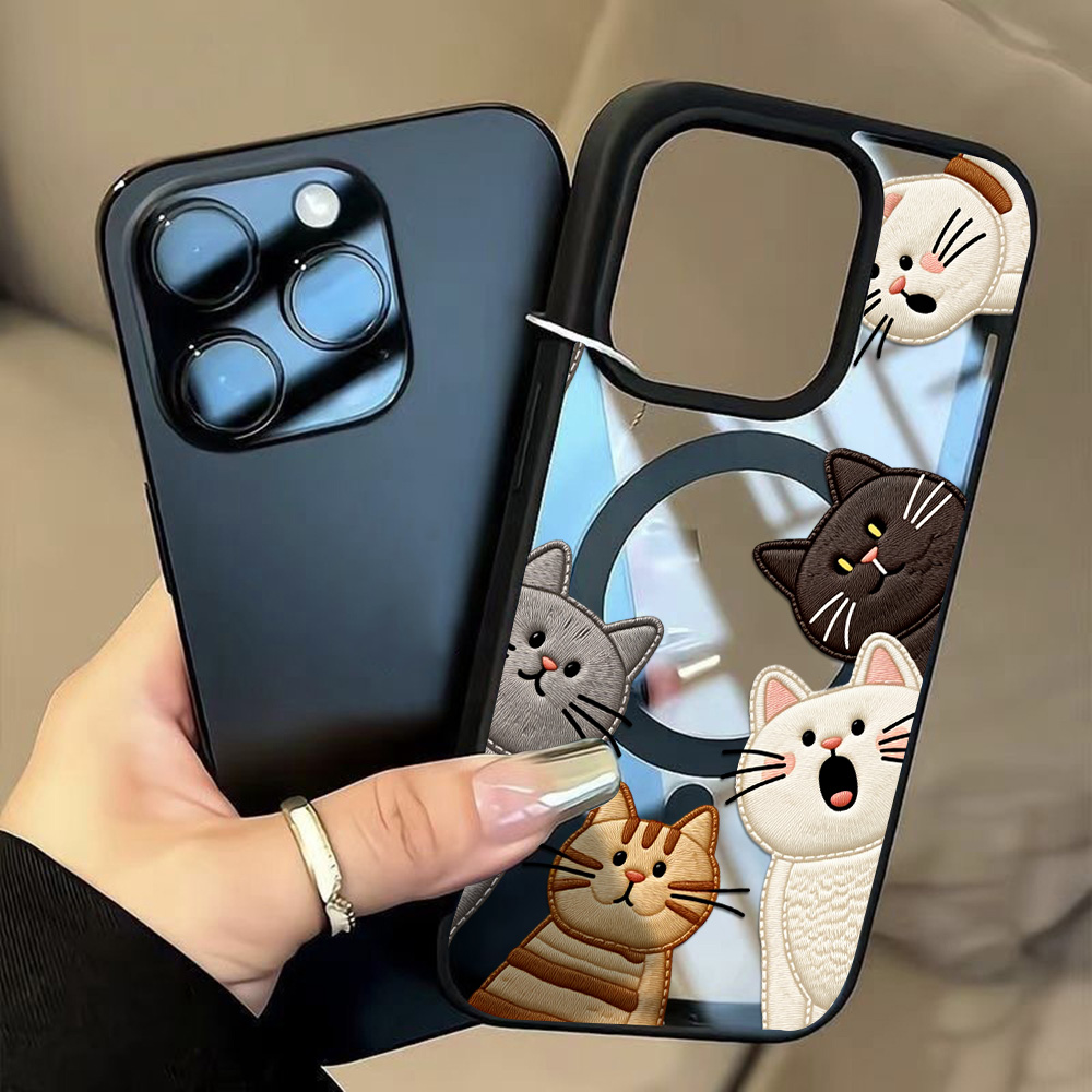 可愛いフェイク刺繍猫柄iPhoneケース iPhone 15 - Phone Cases Cat のレビューと価格